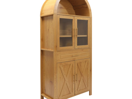Arched Kitchen Pantry Cabinet With Adjustable Shelves And Barn Door Design