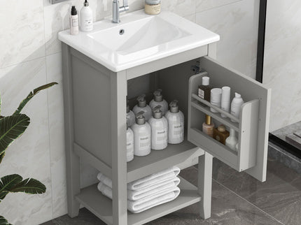 Modern Bathroom Vanity With Sink, Soft-Closing Door And Open Shelf