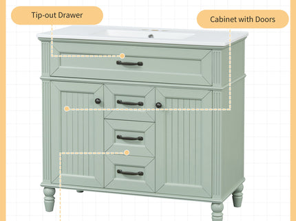 Bathroom Vanity With Sink, Flip-Out Top Drawer, Soft Close Doors, 2 Storage Drawers