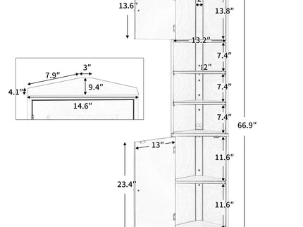 Multi Functional Corner Cabinet With Adjustable Shelves And 2 Doors