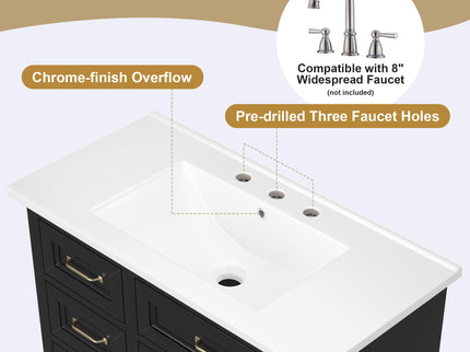 Modern Bathroom Vanity With Sink Top, 4 Drawers And 1 Soft-Close Door