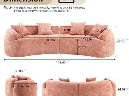 Curved Compressed Sofa, Nordic-Style Design For Living Room