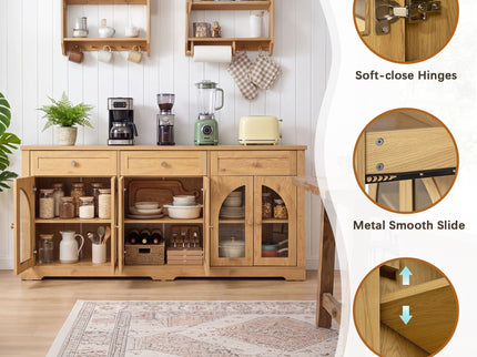 Sideboard Cabinet With 3 Drawers And 6 Arched Glass Doors