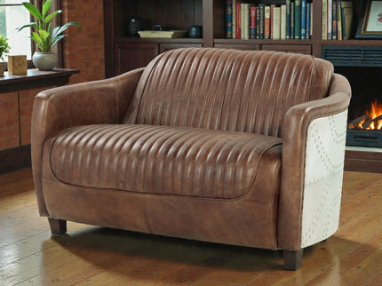Brancaster - Grain Leather Loveseat - Brown