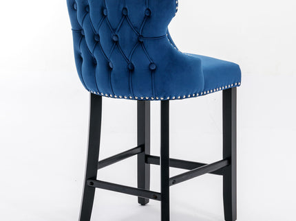 Contemporary Upholstered Wing-Back Barstools With Button Tufted Decoration And Wooden Legs, And Nailhead Trim, Leisure Style Bar Chairs, Bar Stools (Set of 2)