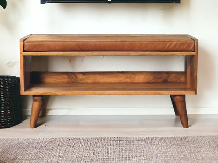 Solid Wood Bench With Upholstered Sea