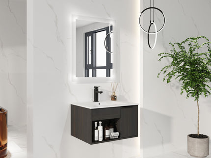 Wall Mounted Floating Bathroom Vanity With Open Shelf & Soft Close Door