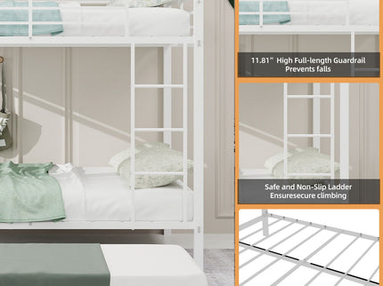 Bunk Bed For Kids, Convertible Frame With Ladders & Guardrail