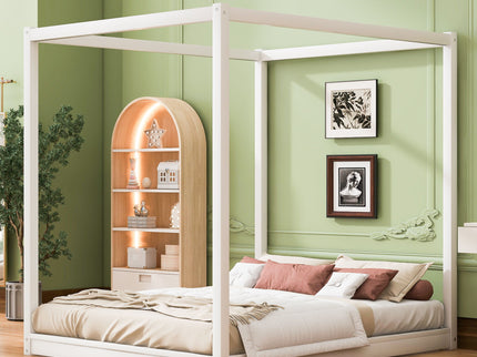 Wood Canopy Platform Bed With Support Legs And Airflow Slats