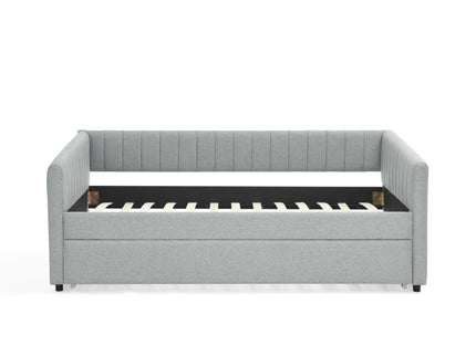 Upholstered Daybed With Trundle With Vertical Stripes