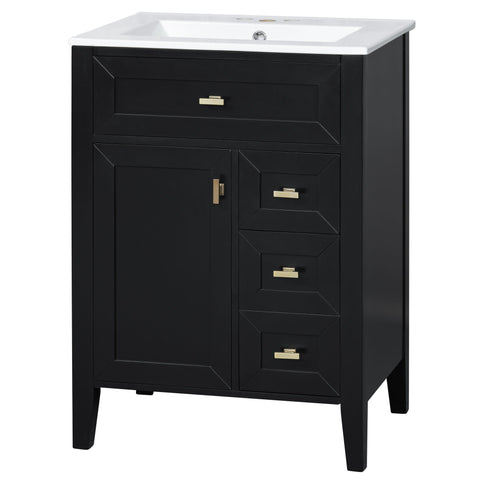Bathroom Vanity With Sink, 3 Drawers & Cabinet With 2 Tier Door Storage Rack, Soft Close Doors & Drawers