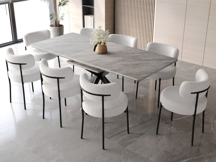Extendable Dining Table Set With Curved Backrest Upholstered Chairs
