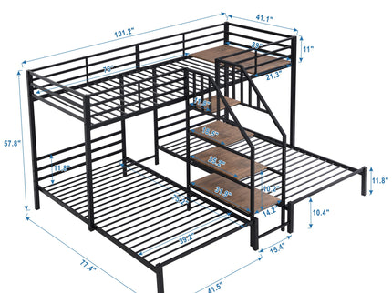 Metal Bunk Bed With Storage Shelves Staircase