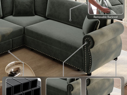 L-Shaped Sofa Couch With Pull-Out Bed