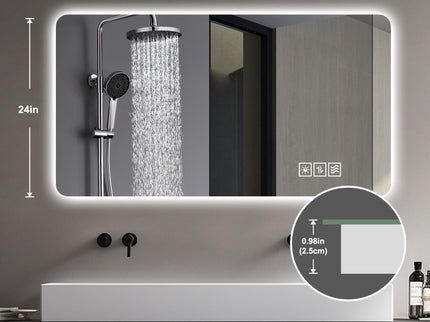 Wall Mounted LED Lighting Mirror With 3 Color Lighting, Dimming, Waterproof, Anti Fog, Touch Switch - Silver