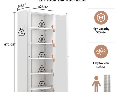 Industrial Metal Kitchen Pantry Cabinet With Adjustable Shelves - White