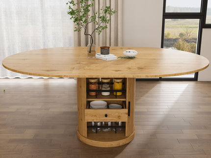 Extendable Oval Dining Table With 2 Tier Storage - Oak