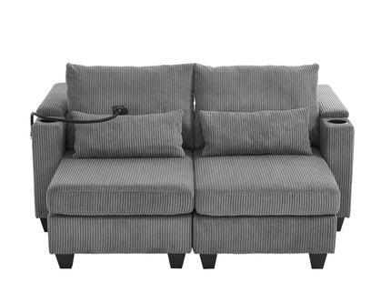 Convertible Chaise Lounge Sofa Chair With USB Ports, Cup Holders, Phone Holder And Storage