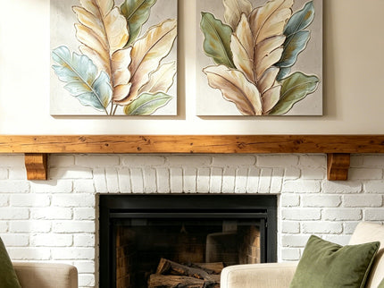 Botanical Leaf Wall Art, Textured Canvas Painting With Accents, Framed Decor For Living Room (Set of 2) - Green Leaf