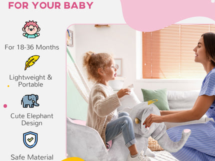 Qaba - Baby Rocking Horse Elephant Rocking Chair Toddler Rocker Toy With Sound Wooden Base Seat Safety Belt For 1.5-3 Year Old - Gray