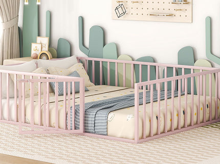 Metal Floor Bed Frame With Fence And Door