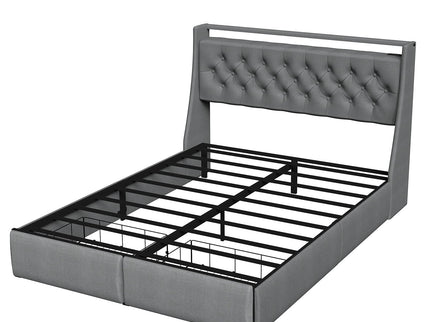 Floating Bed Frame With Rgb LED Light, 2 Storage Drawers & Headboard Shelf