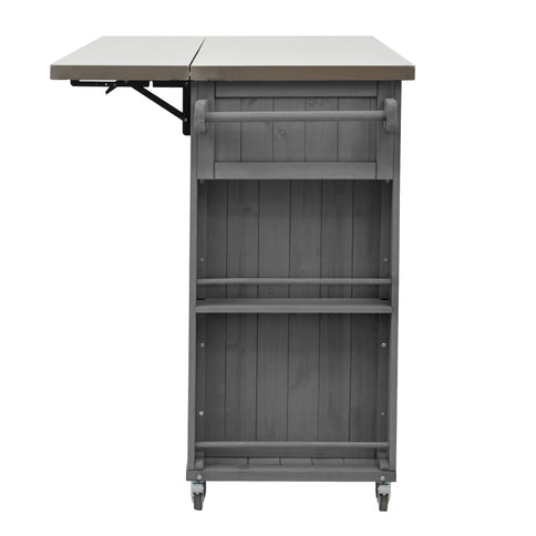 Outdoor Kitchen Island With Stainless Steel Top, Ample Storage Space, Towel And Spice Racks And A Bottle Opener