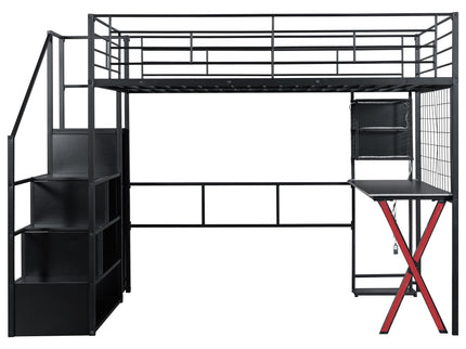 Loft Bed With Built In Work Station, Wardrobe, Storage Staircase And LED