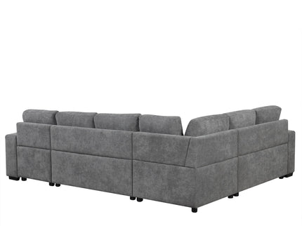 U-Shaped Sectional Sofa Pull-Out Sofa Bed With Two USB Ports, A Storage Chaise Lounge And Four Back Pillows For Living Room