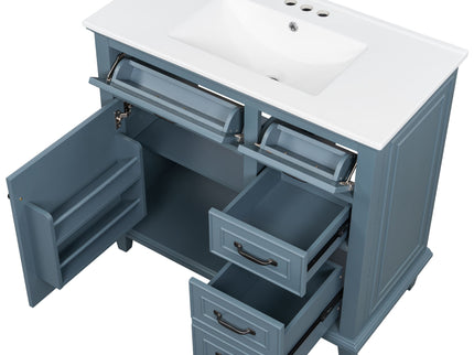 Modern Bathroom Vanity With Sink Top, Flip Drawers, Adjustable Shelf
