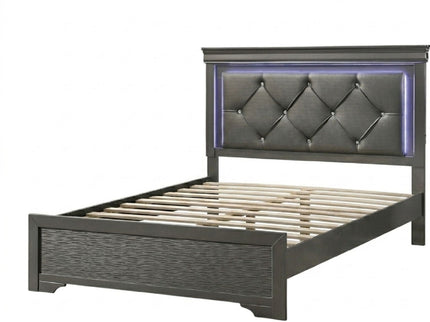 Tufted Headboard Bed With LED Lighting