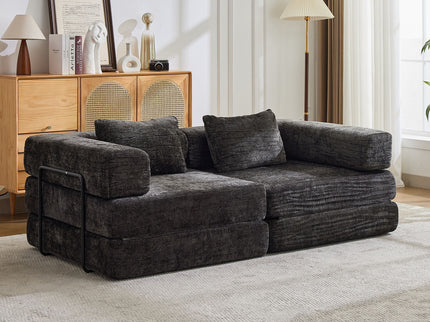 Convertible Floor Sofa Bed With Pillow Back Support Armrest