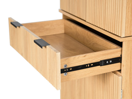 Fluted Kitchen Pantry Cabinet With 3 Keyboard Drawers & 6 Door Shelves Adjustable