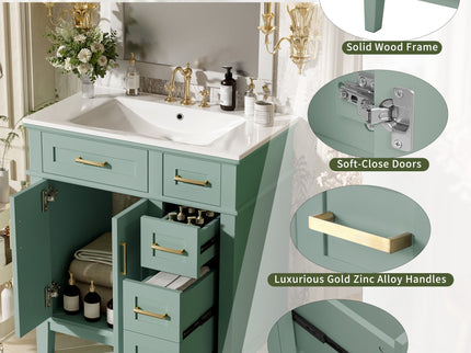Modern Bathroom Vanity With Sink, Storage Cabinet, Soft Close Doors, Deep & Standard Drawers