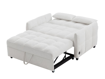 Loveseat Sofa Pull-Out Bed With Adjustable Backrest, 3 USB Ports And 2 Lumbar Pillows For Living Room
