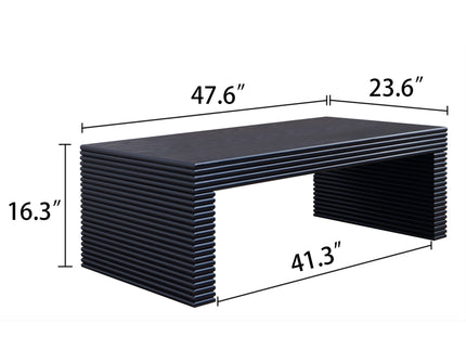 Modern Ribbed Coffee Table, Rectangular Low Profile Center Table For Living Room - Black