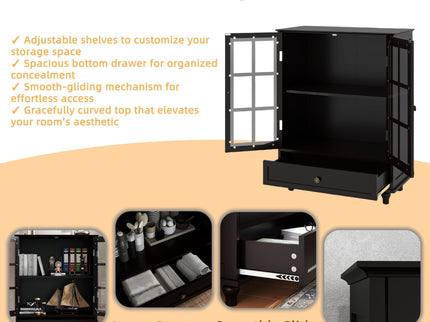 Minimalist Buffet Cabinet With Double Glass Doors And Drawer