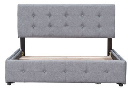 Upholstered Platform Bed With Classic Headboard And Drawers, No Box Spring Needed