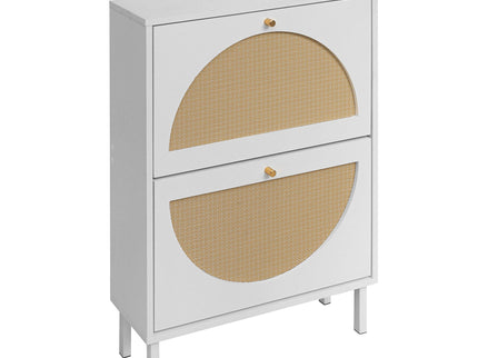 2 Door Shoe Rack, Rattan, Double Layer, Suitable For Living Room, Hallway - White