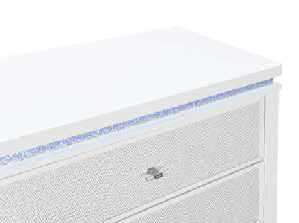 Adalid - Dresser With LED Light And Glittered Drawer Fronts - White