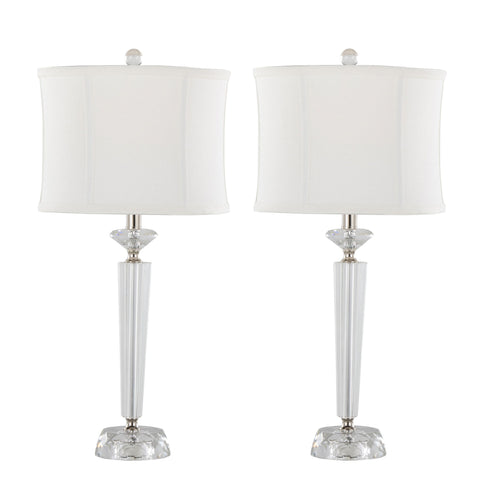 Diamond - Torch Contemporary Crystal Table Lamp (Set of 2) - Clear / Off White / Polished Nickel