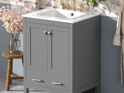 Bathroom Vanity With Integrated Undermount Ceramic Sink, 2 Doors And 1 Drawer, Soft Close Hinges