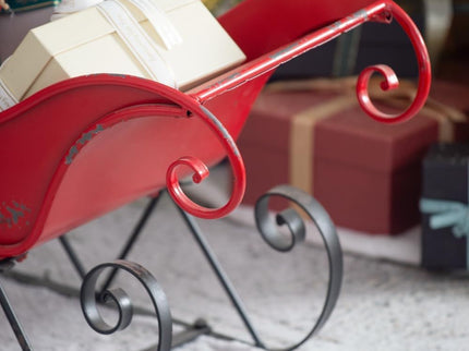 Iron Sleigh Large, Distressed Christmas Santa Sleigh Holiday Decoration