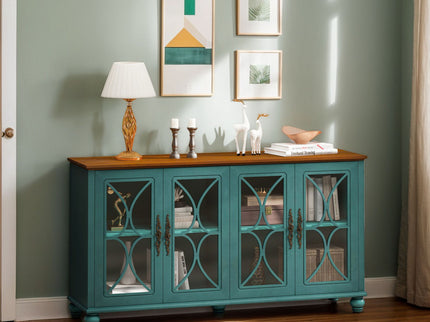 Elegant 4 Door Cabinet With Tempered Glass Doors