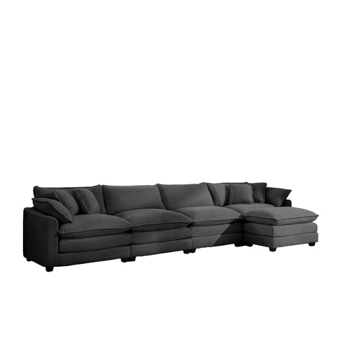 Modular Oversized Cushion Sofa With Ottoman, Low Back, Deep Seating Sofa Set