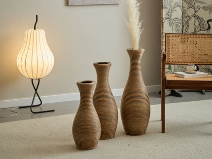 3 Piece Artificial Rattan Floor Vase Set Decorative Accent For Living Room, Hallway & Entryway, Ideal For Dried Or Silk Flower Arrangements - Beige