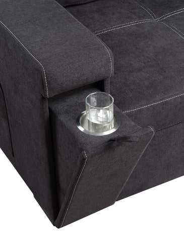 Toby - Woven Fabric Reversible Sleeper Sectional Sofa With Storage Chaise Cup Holder Charging Ports And Pockets