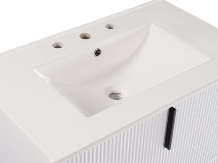 Bathroom Vanity With Ceramic Sink, Fluted Design