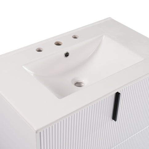 Bathroom Vanity With Ceramic Sink, Fluted Design
