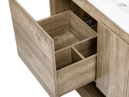 Bathroom Vanity Cabinet With Sink, Sliding Drawer, Soft Closing Door, Open Shelf - Natural Wood